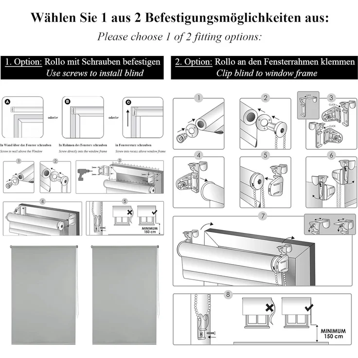 Verdunklungsrollo, EUGAD, Klemmträgersystem, Klemmfix, Sonnen-, Sicht-Schutz für Fenster/Türen – Bild 7