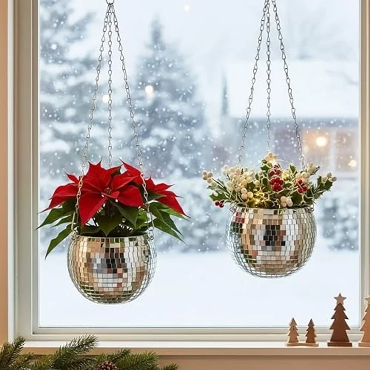 Spetebo Blumentopf Hänge Pflanztopf im Discokugel Design 15 cm mit Metallkette (Anzahl, 1 St, Stück), leicht, robust und einfach zu reinigen – Bild 5
