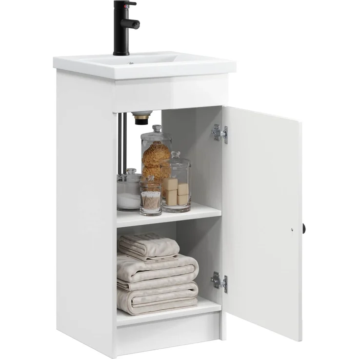 vidaXL Badezimmerschrank mit Waschbecken Hochglanz Weiß 890058 – Bild 2
