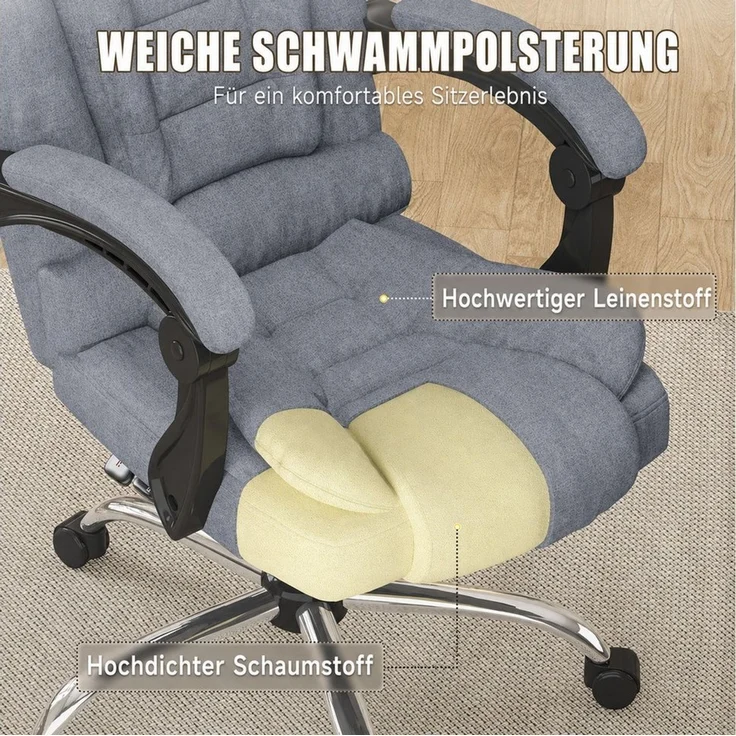 ZAISZE Chefsessel Bürostuhl, Ergonomischer Bürostuhl, Stoff Schreibtischstuhl (Hohe Rückenlehne Ergonomische Liege mit Kippfunktion 360° Drehbarer Schreibtischstuhl, Gaming Stuhl mit dickem Kissen), Chefsessel Drehstuhl, Höhenverstellbar für Zuhause un... – Bild 3