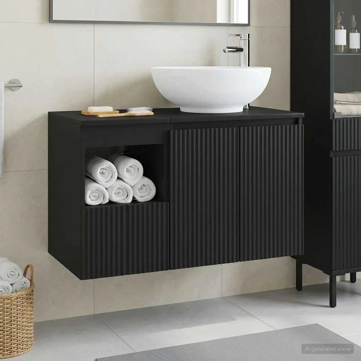 vidaXL Badezimmerschrank-Set 2 stk. Schwarz 79,5 x 44,5 x 80 cm 3404085 – Bild 1