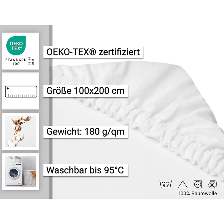 ZOLLNER Spannbettlaken, Double-Jersey, Gummizug: rundum, 100 x 200 cm, 100% Baumwolle, vom Hotelwäschespezialist – Bild 3