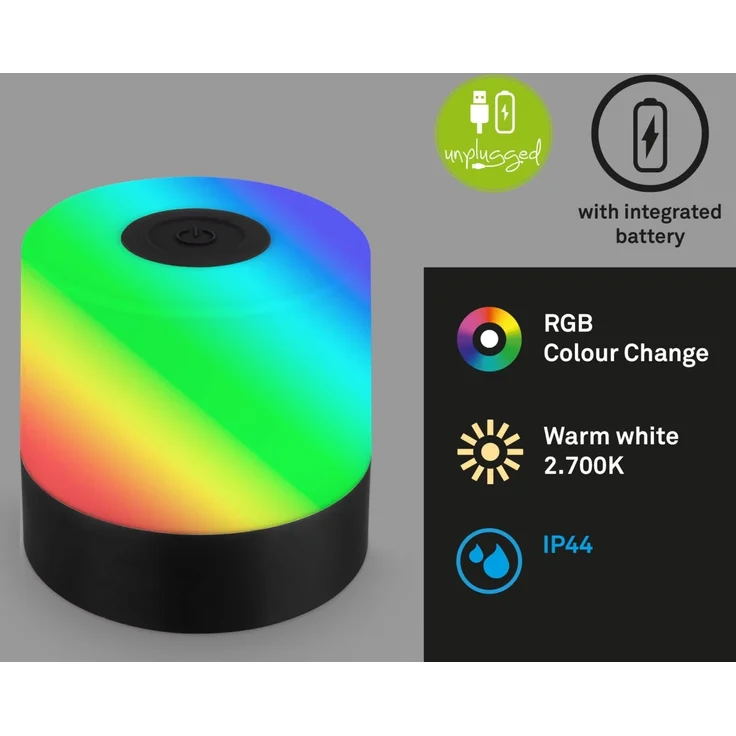 Di-KA Akku Tischleuchte SMAL 1,5W, RGB-Touchsteuerung, schwarz – Bild 4