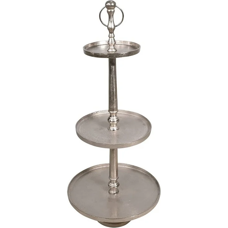 Lesli Living Dekoetagere Etagere Servierständer 41x41x89cm Aluminium silber 3 Etagen – Bild 3