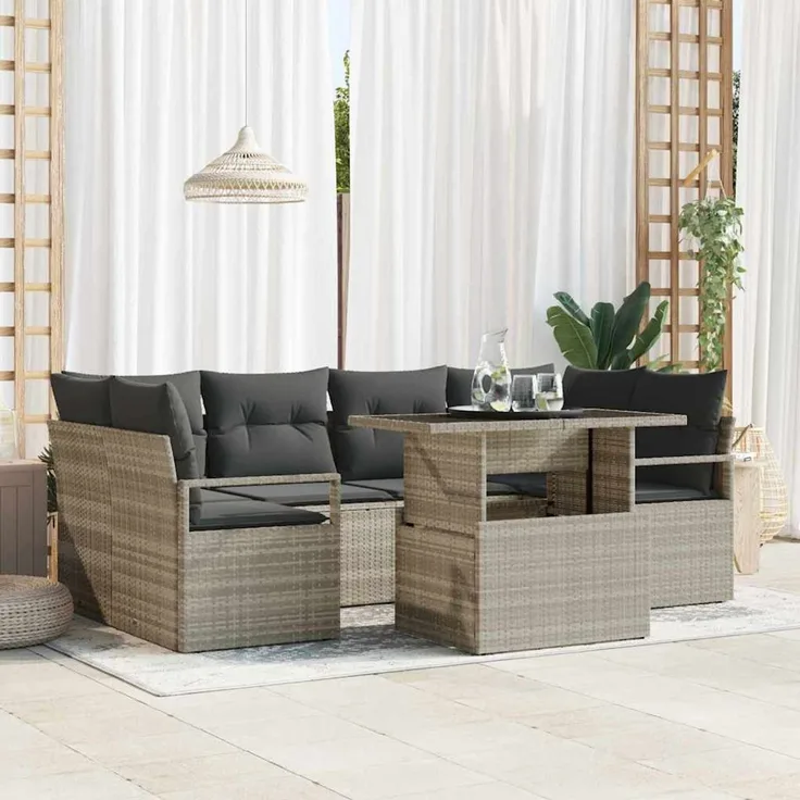 vidaXL Gartensofa-set 7 stk. 6-Sitzer Hellgrau Poly-Rattan 3348758