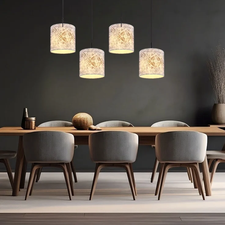 Hängeleuchte, Metall, Textil, schwarz, 4 Flammig, L 100 cm – Bild 5