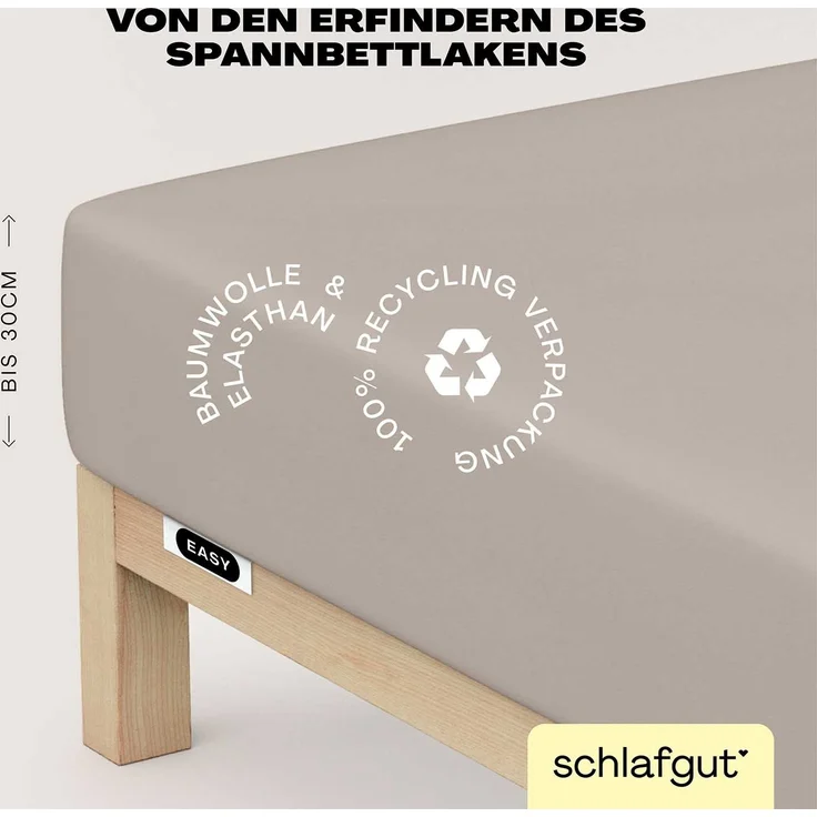 Schlafgut 'Easy' Spannbettlaken, MADE IN GREEN by OEKO-TEX®, Gummizug: rundum, Jersey Elasthan, Sand Mid, S 90x190 cm - 100x220 cm – Bild 3
