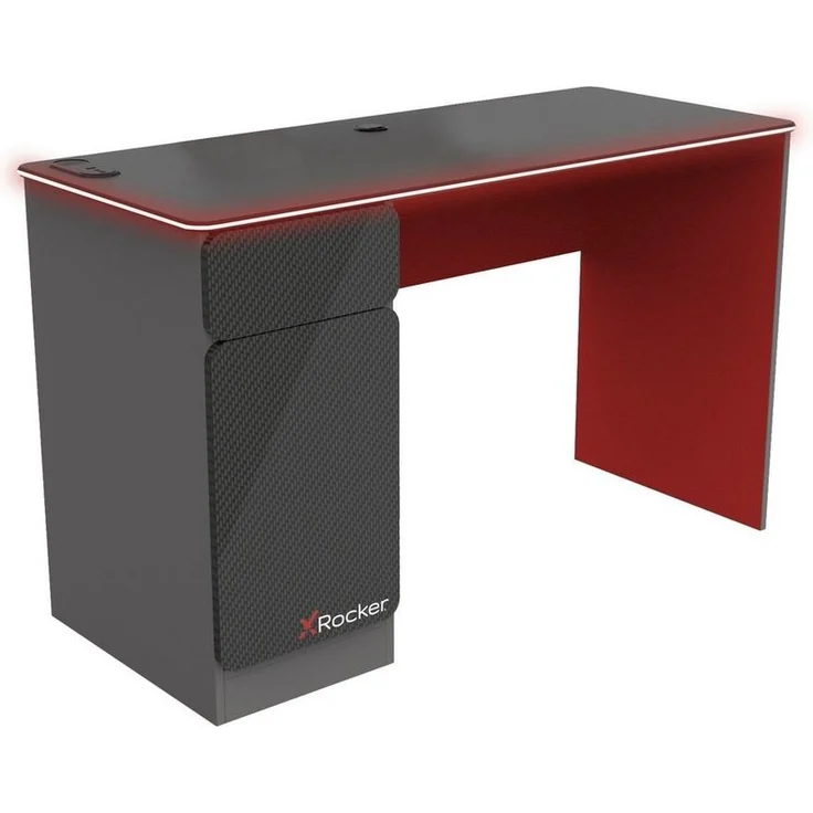 X Rocker Carbon-Tek Gaming Schreibtisch mit LED-Beleuchtung & Wireless Charging Ladepad - grau/rot – Bild 1