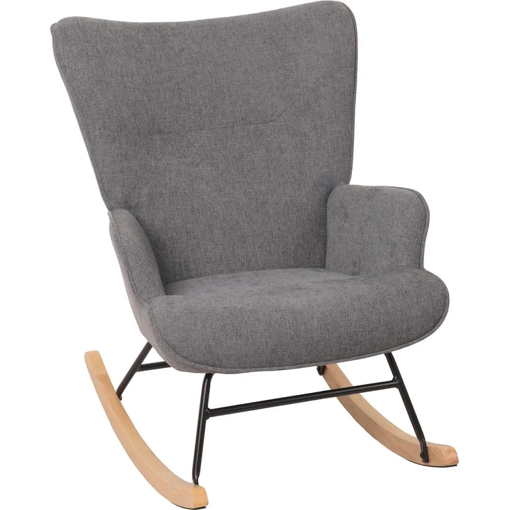 Schaukelstuhl HWC-N14, Schwingstuhl Relaxsessel Fernsehsessel, Massiv-Holz Metall Stoff/Textil 320g/m² ~ dunkelgrau – Bild 1