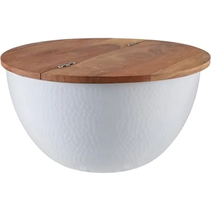 riess-ambiente Couchtisch ORIENT STORAGE Ø60cm natur / weiß, Wohnzimmer · rund · Massivholz · Metall · mit Stauraum · Hammerschlag