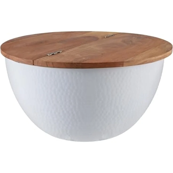 riess-ambiente Couchtisch ORIENT STORAGE Ø60cm natur / weiß, Wohnzimmer · rund · Massivholz · Metall · mit Stauraum · Hammerschlag – Bild 1