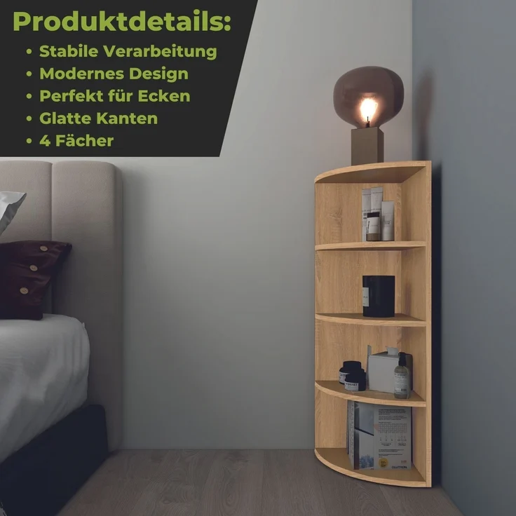 Coemo Eckregal Corner 120 aus Holz 4 Etagen Natur Sonoma – Bild 2