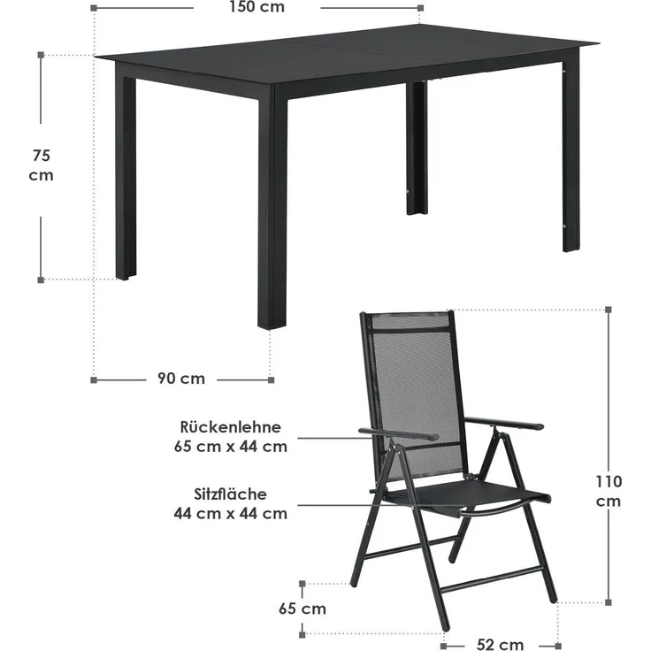 Juskys Aluminium Gartengarnitur Milano Gartenmöbel Set mit Tisch und 6 Stühlen Dunkel-Grau mit schwarzer Kunstfaser Alu Sitzgruppe Balkonmöbel