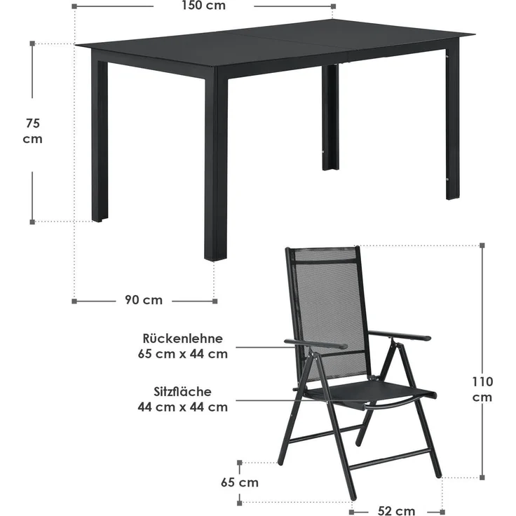 Juskys Aluminium Gartengarnitur Milano Gartenmöbel Set mit Tisch und 6 Stühlen Dunkel-Grau mit schwarzer Kunstfaser Alu Sitzgruppe Balkonmöbel – Bild 1