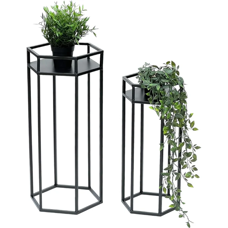 DanDiBo Blumenhocker Metall Schwarz 6eck Blumenständer Beistelltisch 96453 2er Set Pflanzenständer Blumensäule Modern Pflanzenhocker – Bild 5