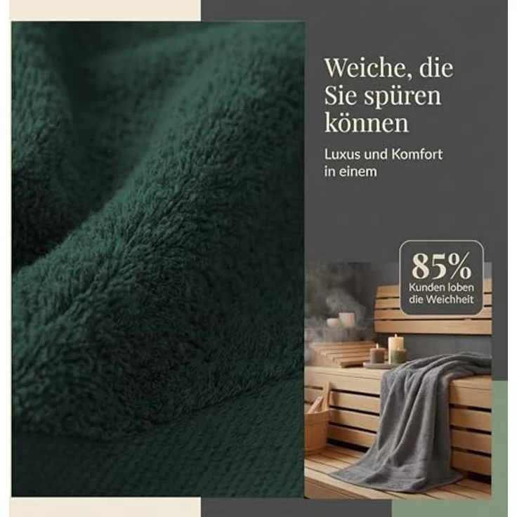 Komfortec 8er Handtuch Set aus 100% Baumwolle, 4 Badetücher 70x140 und 4 Handtücher 50x100 cm, Frottee, Weich,Groß, Anthrazit Grau/Dunkel grün – Bild 3