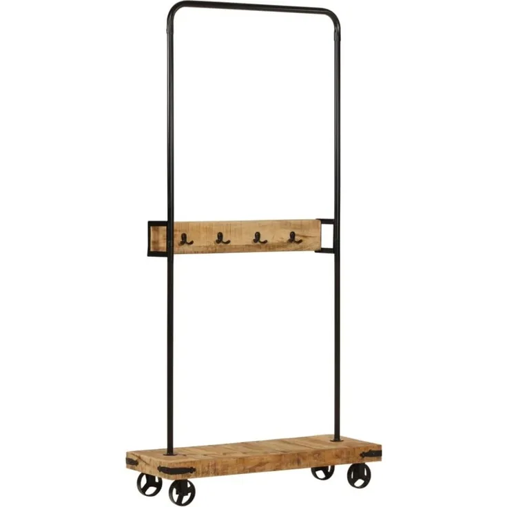 vidaXL Kleiderständer mit Rollen 90x35x190 cm Massivholz Mango Eisen 358580