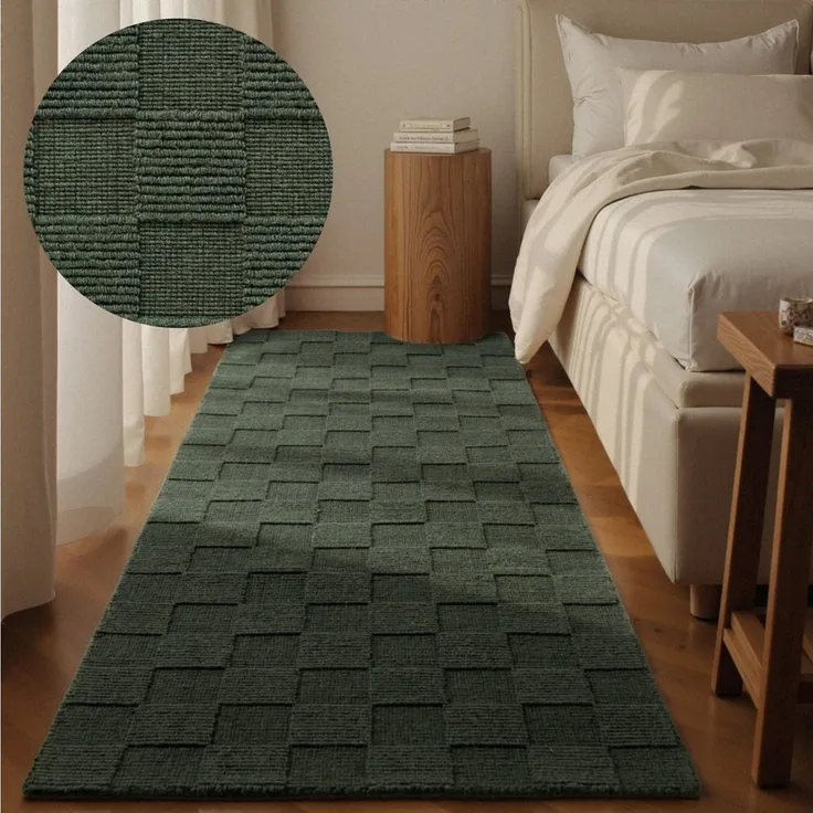 Villeroy & Boch Wollteppich Scala, rechteckig, Höhe: 10 mm, Handgewebt, Wolle, Kariert, Natur, 3D-Struktur, Karo, Wohnzimmer