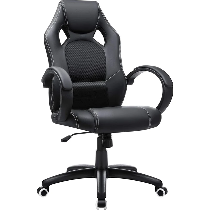 Songmics Racing Stuhl Bürostuhl Gaming Stuhl Chefsessel Drehstuhl PU, schwarz, OBG56B – Bild 1
