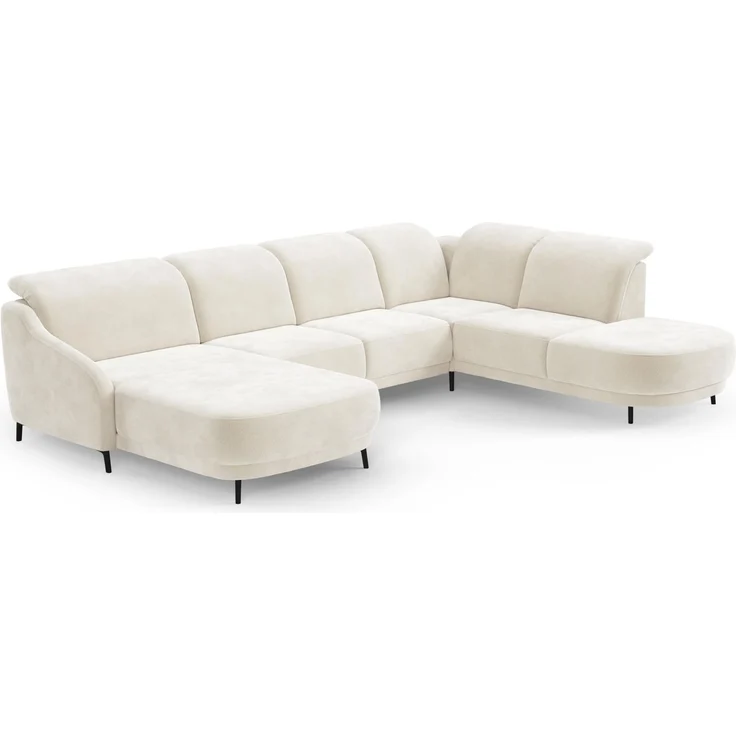 CAVADORE Wohnlandschaft Blue/Sofalandschaft mit Longchair im modernen Design, Inkl. Kopfteilverstellung, Vorziehsitz motorisch und mattschwarzen Metallfüßen / 356 x 93 x 249 / Mikrofaser, Naturweiß