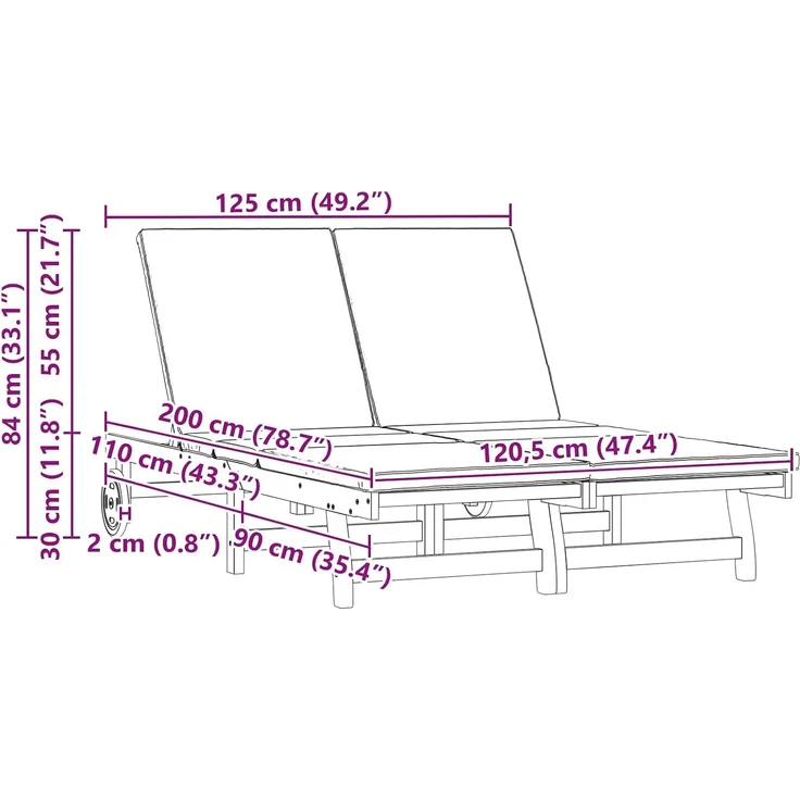 vidaXL Sonnenliege Braun 125 x 200 x 84 cm Massivholz Akazie 3325190 – Bild 9