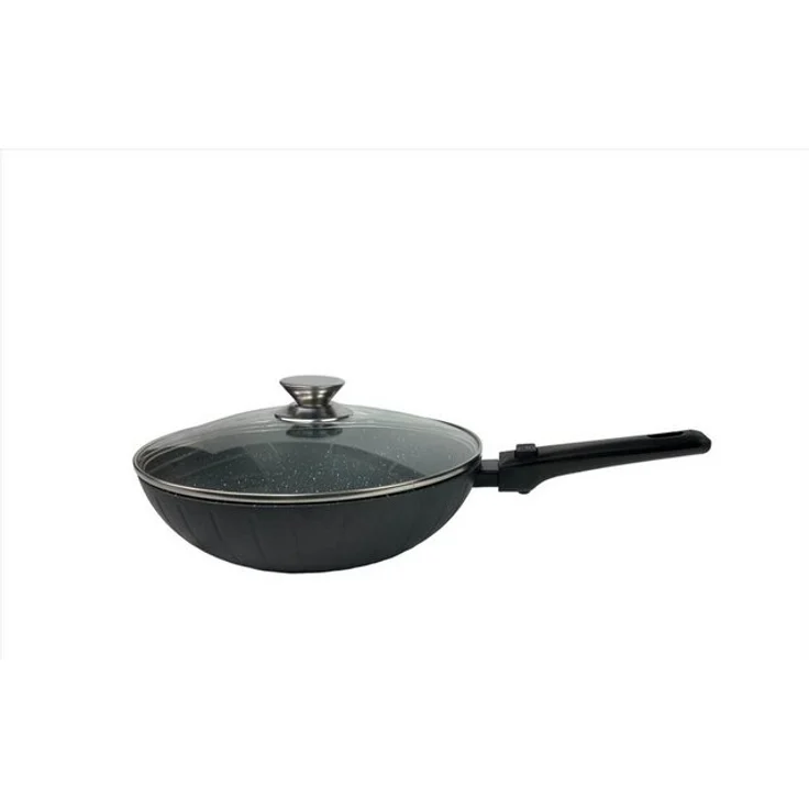 WOK-Pfanne abnehmbarer Griff 32cm Induktion Deckel Anti Haft Bratpfanne Marmor – Bild 4