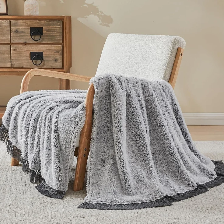 Decke Sherpa Fleecedecke Kuscheldecke 230 x 270cm 03-grau With Tassel – Bild 1