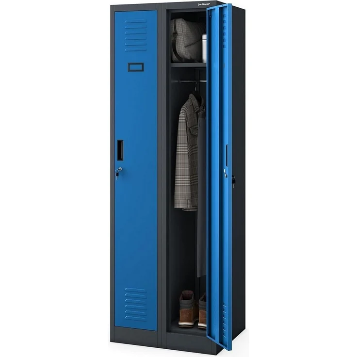 Jan Nowak Spindschrank abschließbar Umkleideschrank Metall Personalschrank Kleiderschrank Spind mit 2 Abteilen Trennwand Kleiderstange Haken Namensschild Lüftung, 180 x 60 x 50 cm – Bild 1