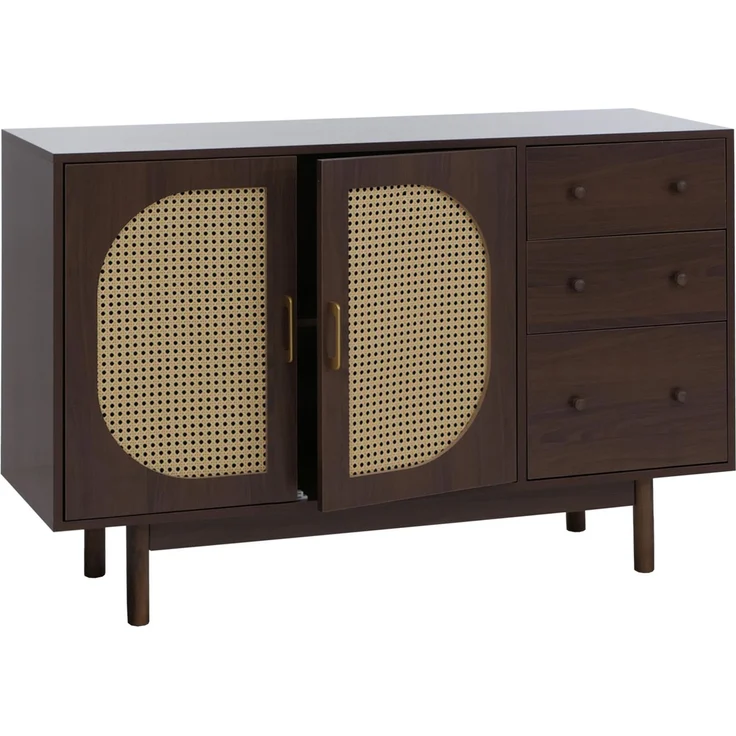 Sideboard HWC-P52, Schrank Kommode Highboard, Schubladen Staufächer, Poly-Rattan MDF Melamin 80x120x40cm ~ Walnuss-Optik – Bild 9