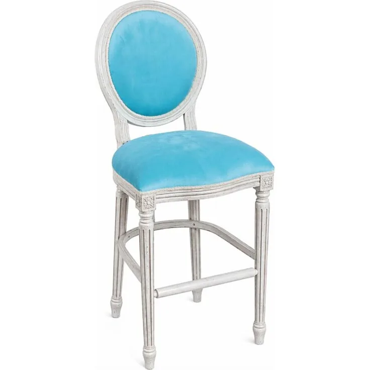 Casa Padrino Luxus Barock Barstuhl Hellblau / Hellgrau H. 127 cm - Barock Bar Möbel