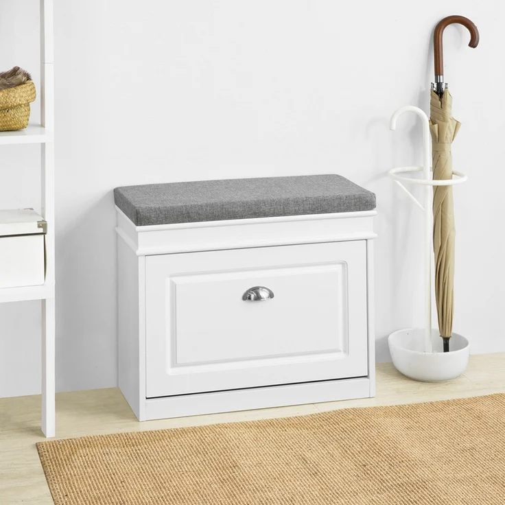 SoBuy FSR82-K-W Schuhbank, MDF, Lackiert, Weiß, 61 x 51 x 24 cm – Bild 2