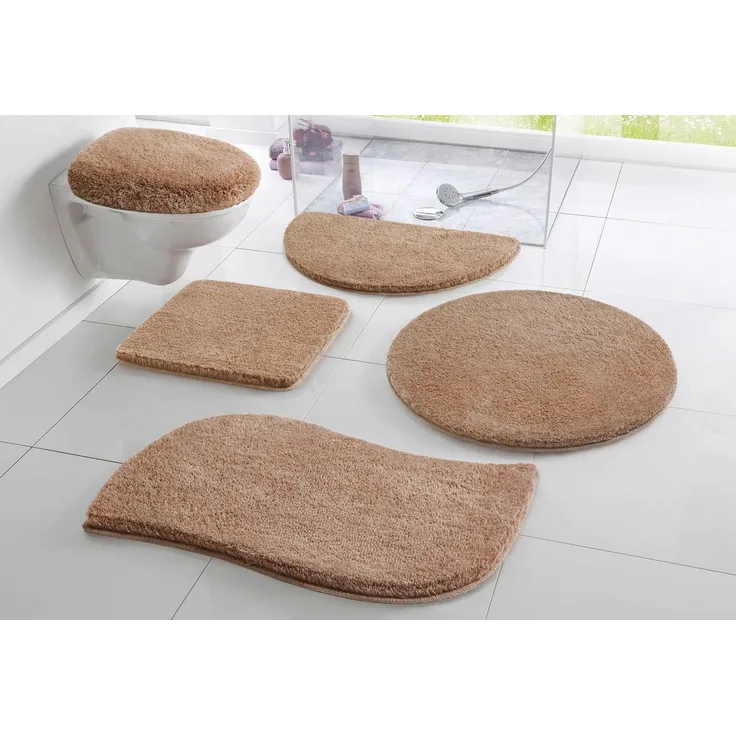 OTTO home Badematte Merida, Badvorleger, Badezimmer Teppich, Höhe 32 mm, rutschhemmend beschichtet, fußbodenheizungsgeeignet, schnell trocknend, strapazierfähig, Kunstfaser, wellenförmig, Badteppich, Uni Farben, rechteckig, rund & als 2-tlg. Set erhält...