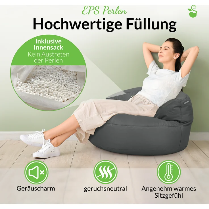Green Bean® Sitzsack ergonomische Rückenlehne, waschbarer Bezug, mit Füllmaterial dunkelgrau, 90x50 cm – Bild 4