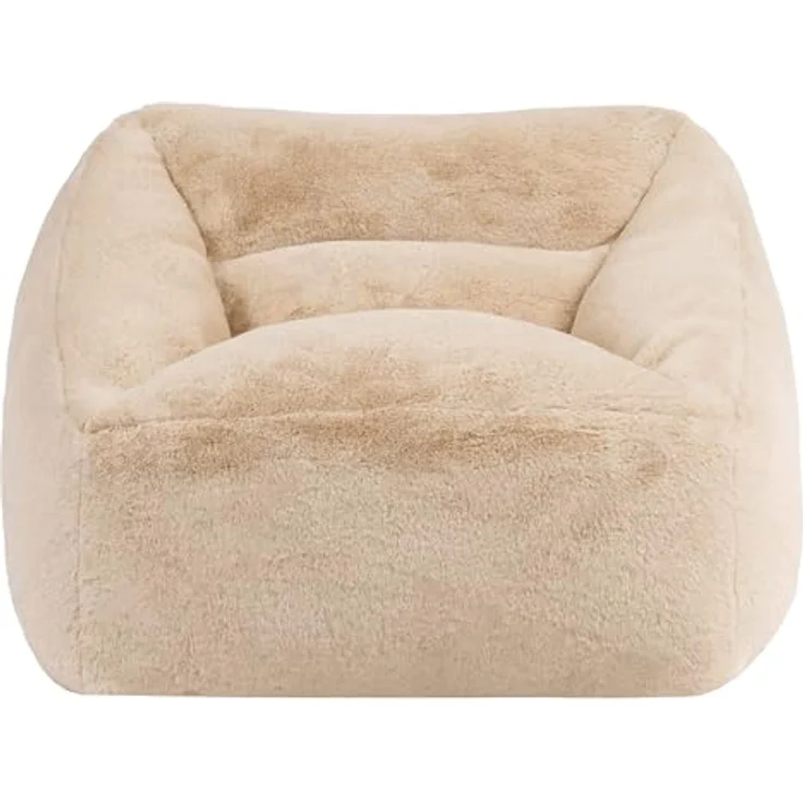 Icon Natalia Sitzsack Sessel für Erwachsene, Beige, Flauschiger Kaninchen Kunstfell Stoff, Riesen Sitzsack mit Füllung, Bean Bag Chair, Bequemer Sessel Wohnzimmer, Lounge, Schlafzimmer, Büro – Bild 2
