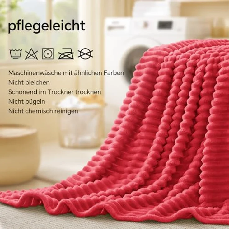 BEDELITE Kuscheldecke Flauschig Decke 150x200 - weiche XL Flanell Decken Rot für Couch, Deko Streifen Cord Fleecedecke als Couch Überwurf für Wohnzimmer, Twin Blanket Wide Use – Bild 6
