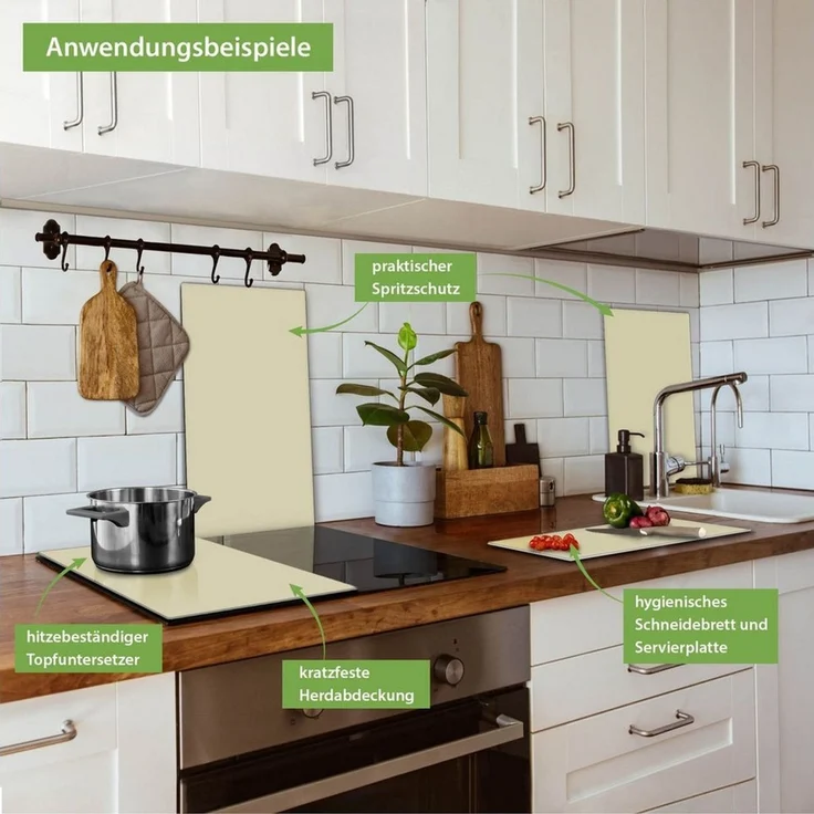 banjado Herd-Abdeckplatte zweiteilig aus Glas mit Motiv Beige, (gehärtet, 2 tlg, inkl. selbstklebende Gummifüßchen) – Bild 3