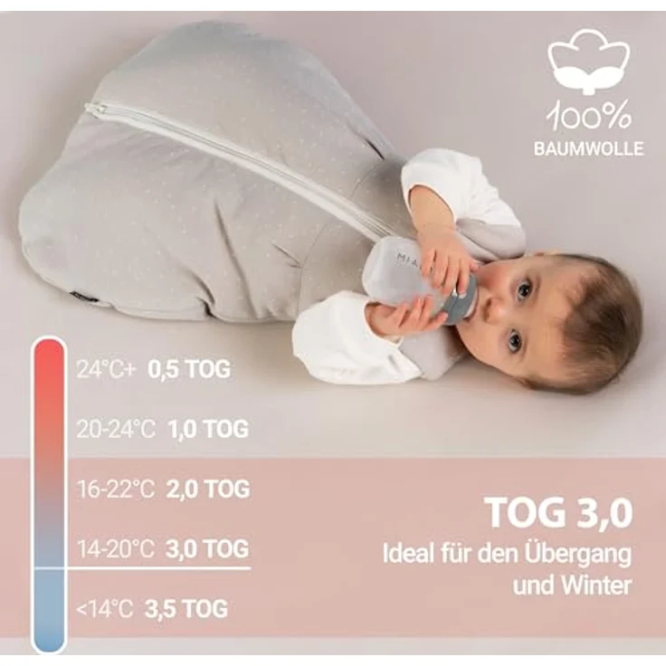 LaLoona Schlafsack wattiert, Dots Light Taupe, TOG 3.0, Gr. 50/56, Unisex, Oeko-Tex Standard 100 – Bild 2