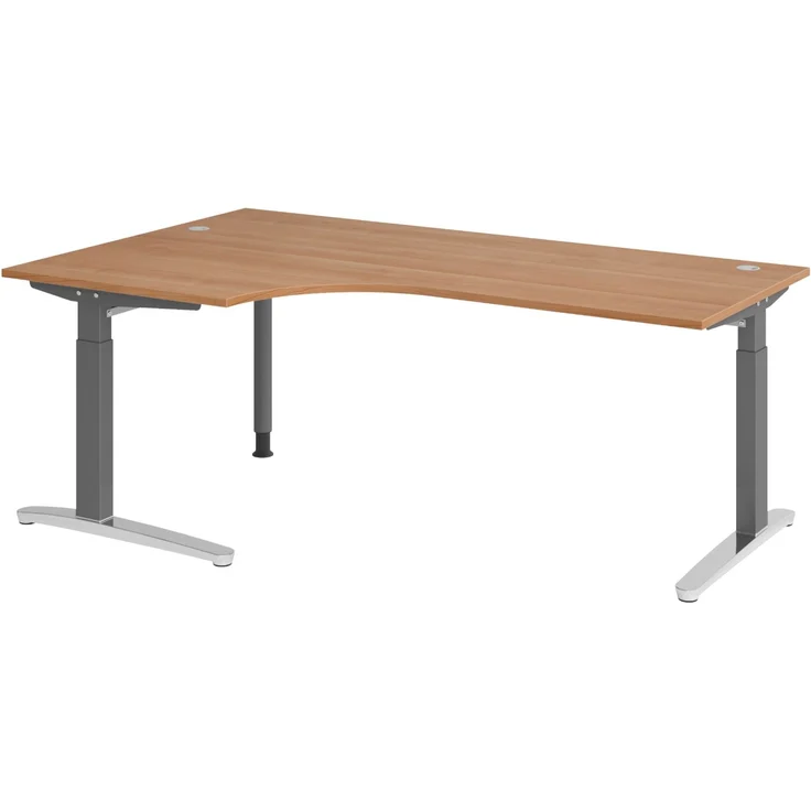 bümö Eckschreibtisch höhenverstellbar 200x120 cm in Nussbaum, Metallgestell in graphit/alu - Schreibtisch groß, Bürotisch höhenverstellbarer, Büroschreibtisch & Computertisch PC Tisch Büro, X82-N-GC – Bild 1