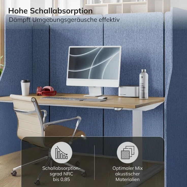 Akustik-Trennwand mit Schalldämmung PEOLT - 145x280x1,8cm Blau | Stellwand Büro Raumteiler Office-Akustikwand Sichtschutz freistehend – Bild 6
