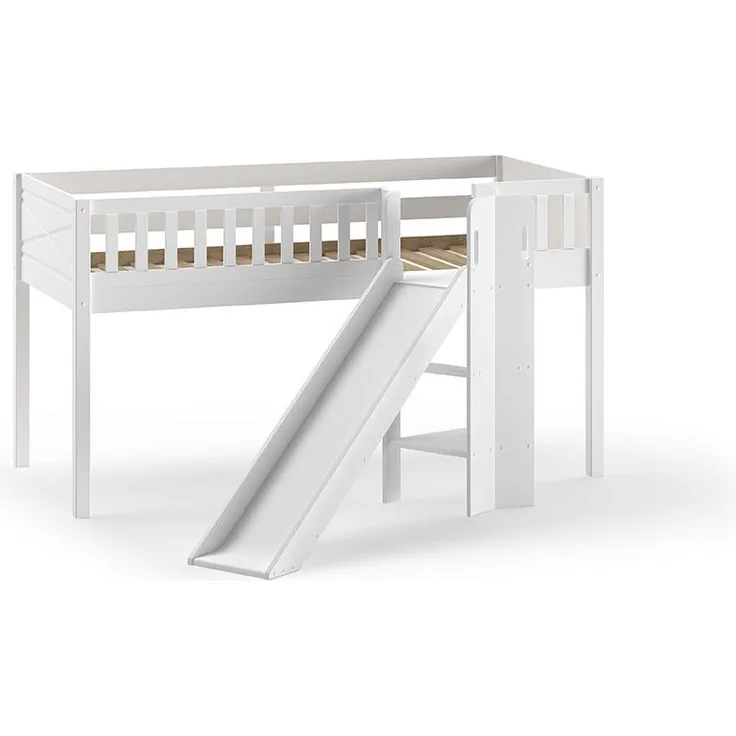 Vipack 'SCOTT' Spielbett mit Rolllattenrost, Rutsche und Leiter, Kiefer weiß, 90 x 200 cm