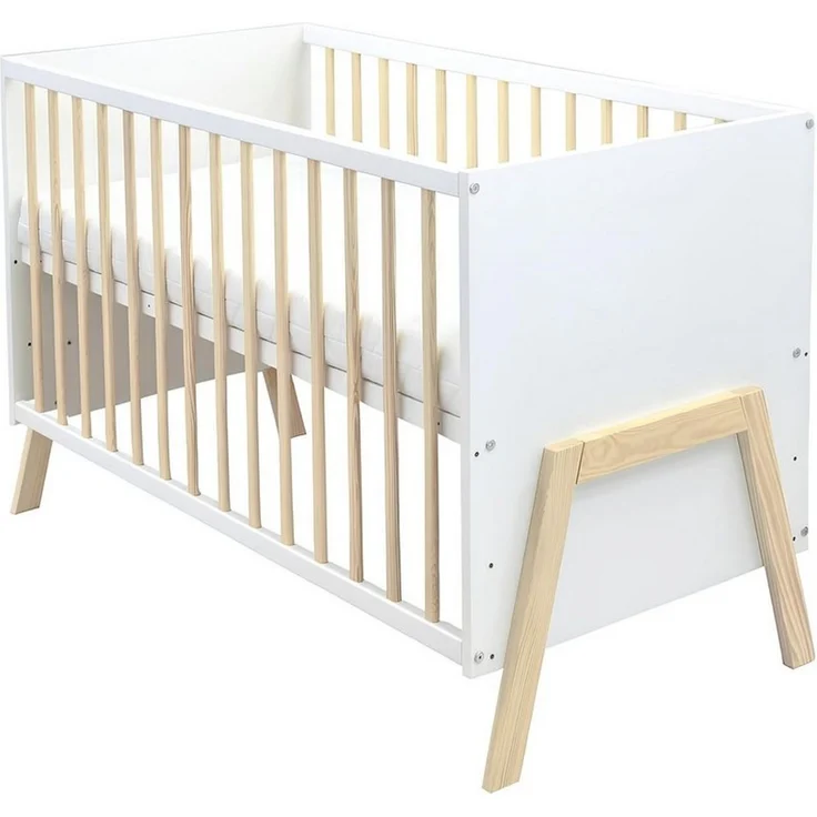 Baby-Delux Babybett Juna Weiß Kiefernholz Schutzgitter, Kinderbett 60x120 weiß Kiefer Matratze – Bild 1