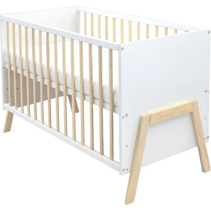 Baby-Delux Babybett Juna Weiß Kiefernholz Schutzgitter, Kinderbett 60x120 weiß Kiefer Matratze