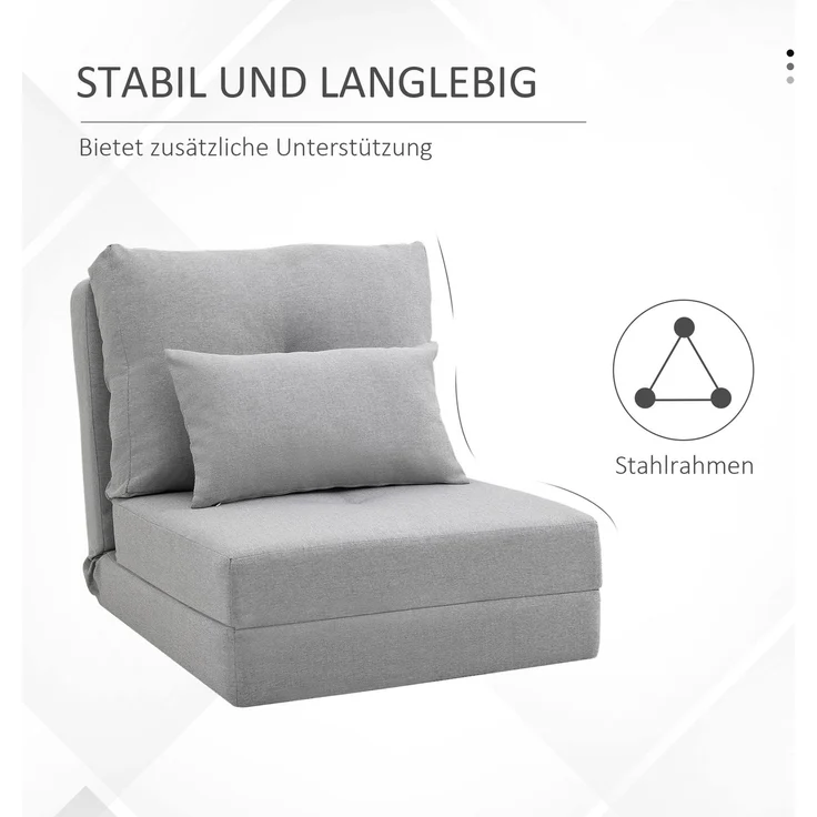 HOMCOM Schlafsessel, Leinen, Metall, Grau, 80L x 60B x 56H cm – Bild 7