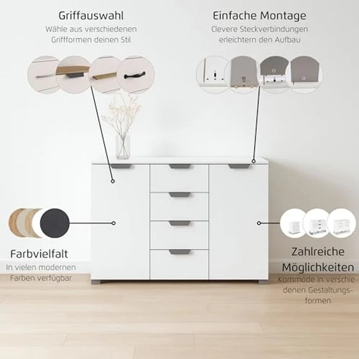 rauch Aditio Box, Kommode, 2-türig, 4 Schubladen, mit Softclose-Funktion, Farbe Beige, BxHxT 120x81x42cm – Bild 4