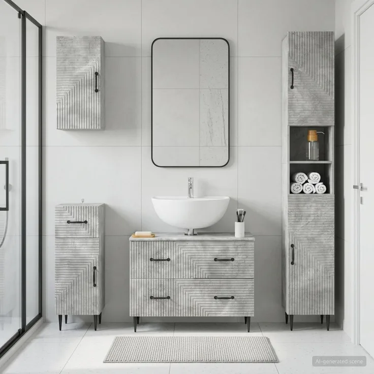 vidaXL 4-teiliges Badezimmer-Schrank-Set HAARLEM Betongrau 3417939