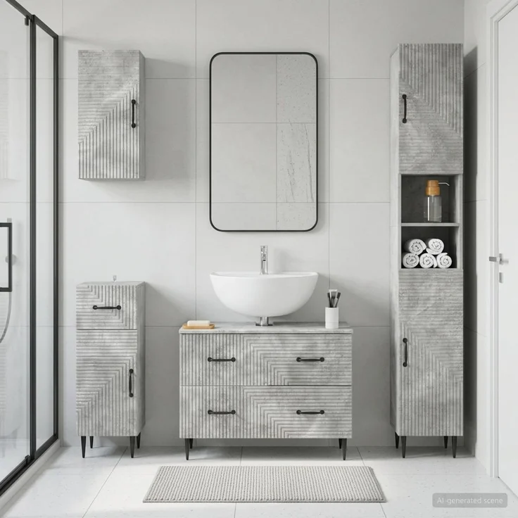 vidaXL 4-teiliges Badezimmer-Schrank-Set HAARLEM Betongrau 3417939 – Bild 1