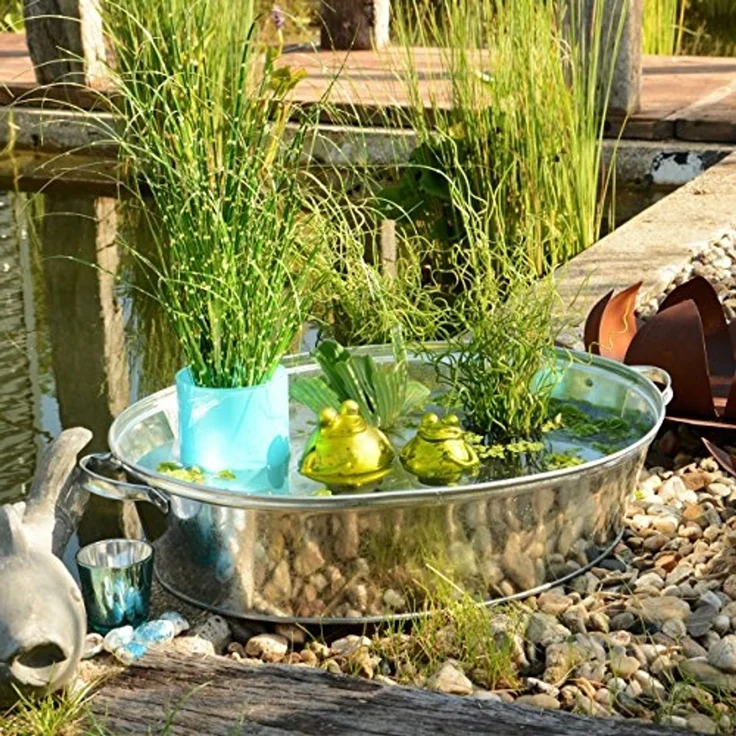 UNUS GARDEN Blumentopf Zinkübertopf mit Griffen – Pflanztopf in Wannenform aus Zink (1 St, 27 Liter Oval), zum Bepflanzen oder als Miniteich – Bild 3