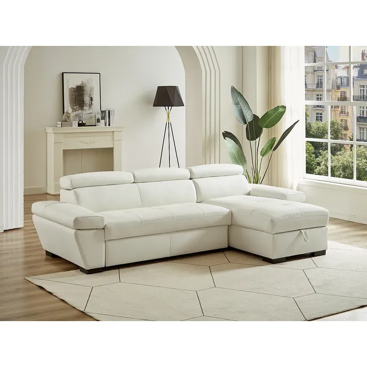 Ecksofa Leder mit Schlaffunktion JONOVA - Weiß - Ecke Rechts