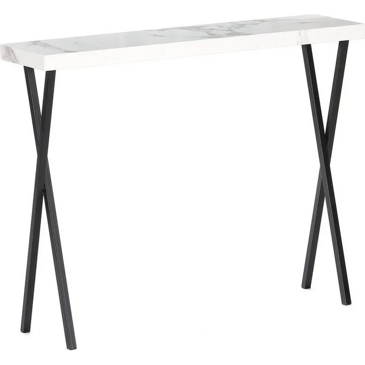 Wohnando Couchtisch Konsolentisch "Apollo", 100x25x80cm weißes Mamordekor, Flurtisch, schwarz Metallbeine, Ablagetisch Flur, Wohnzimmer Sideboard