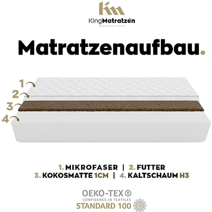 Kaltschaummatratze KingKINDER PLUS 140x200x12cm aus hochwertigem Kaltschaum, KingMatratzen, 12 cm hoch, Rollmatratze mit waschbarem Bezug und Kokosmatte – Bild 4